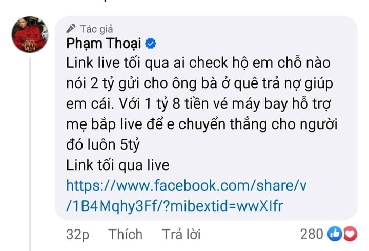 Phạm Thoại hứa chuyển 5 tỷ đồng cho người phát hiện anh nói về các khoản chi ngoài mục đích.