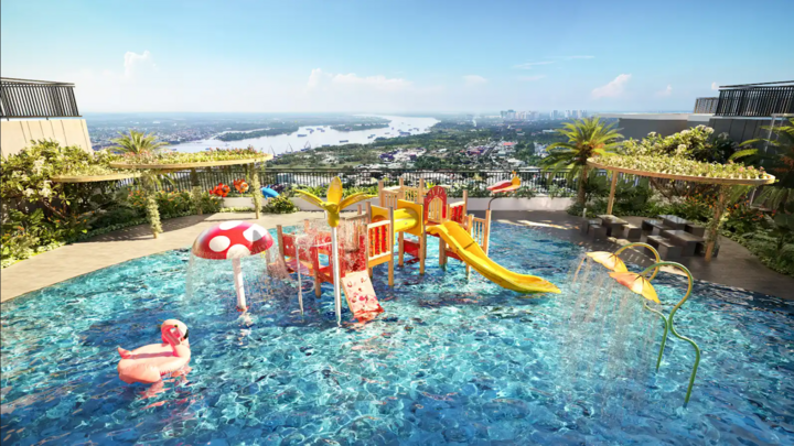Phối cảnh khu vui chơi nước trẻ em trên tầng 40 The Gió Riverside.
