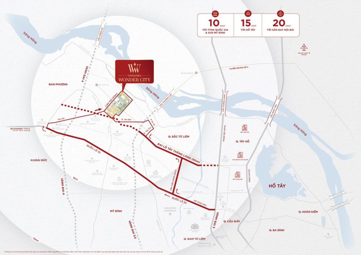 Vinhomes Wonder City sở hữu vị trí chiến lược, dễ dàng kết nối đến trung tâm Hà Nội và địa phương lân cận thông qua các dự án giao thông trọng điểm.