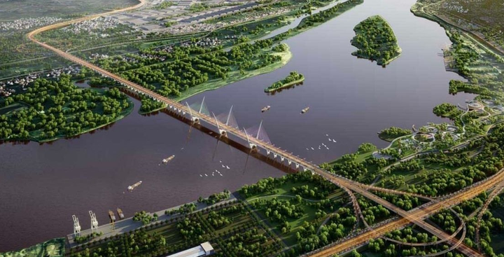 Hạ tầng giao thông phát triển tạo đà cho BĐS Đông Anh tăng tốc. (Ảnh: Phối cảnh Dự án siêu cầu Tứ Liên dự kiến khởi công cuối tháng 5/2025)