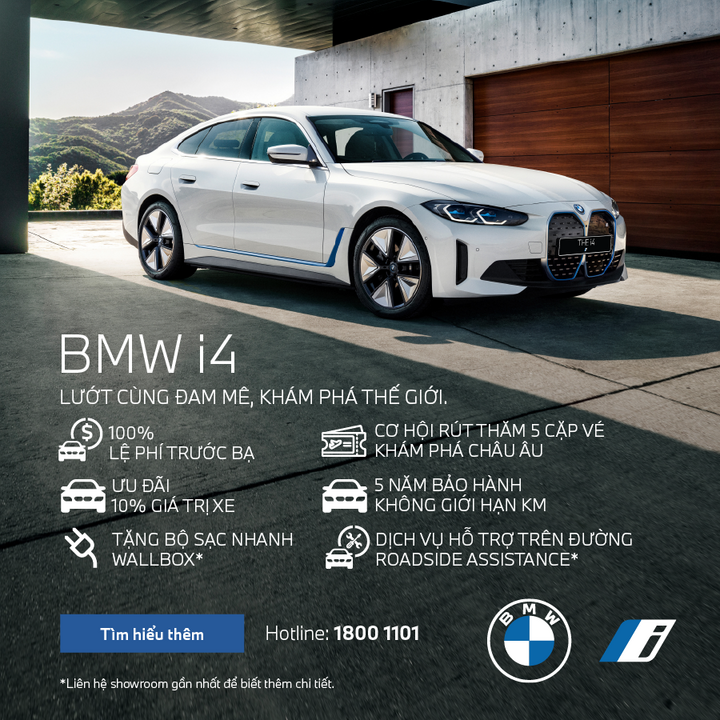 Sở hữu BMW i4 với ưu đãi lên đến 10% giá trị xe trong tháng 3.
