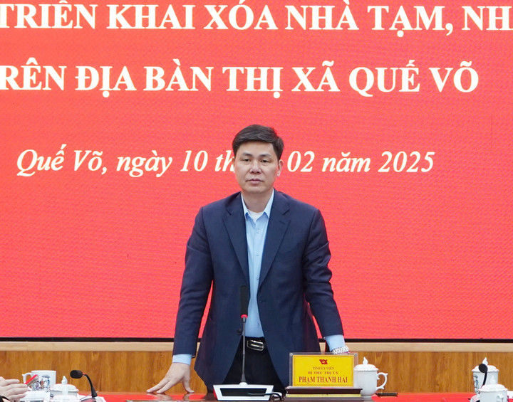 Ông Phạm Thanh Hải, Tỉnh ủy viên, Bí thư Thị ủy Quế Võ kết luận hội nghị.