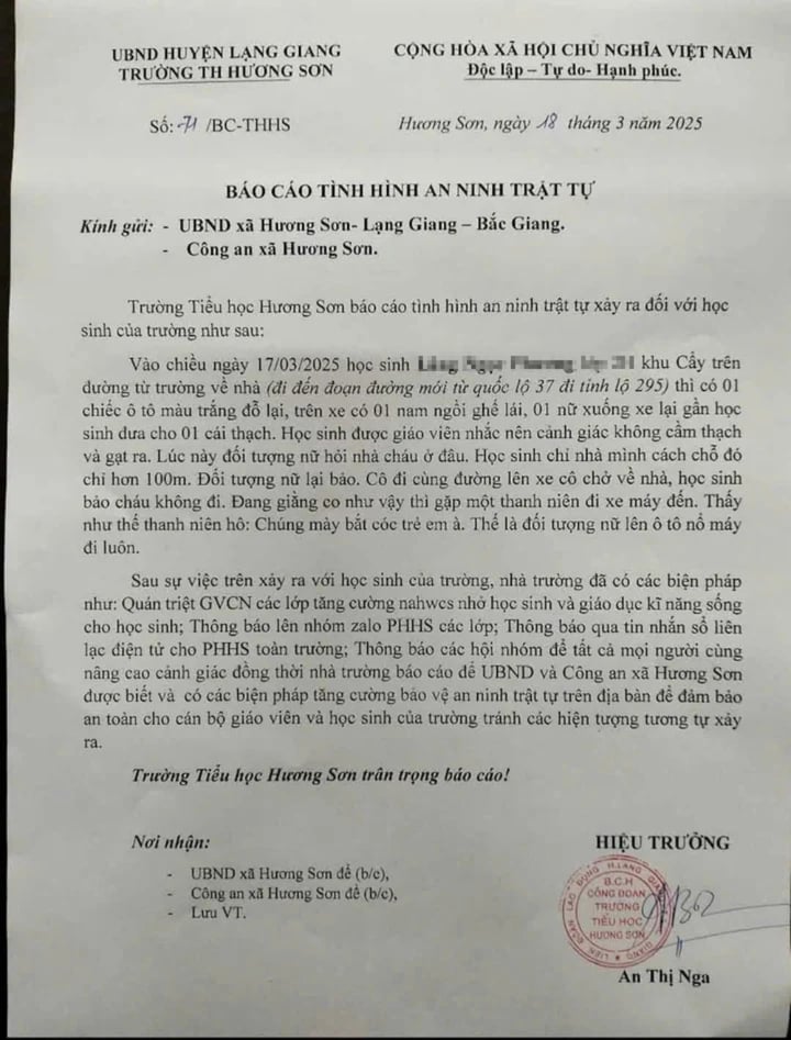 Công an khẳng định việc cháu P. bị bắt cóc như trong báo cáo của nhà trường là không đúng sự thật.