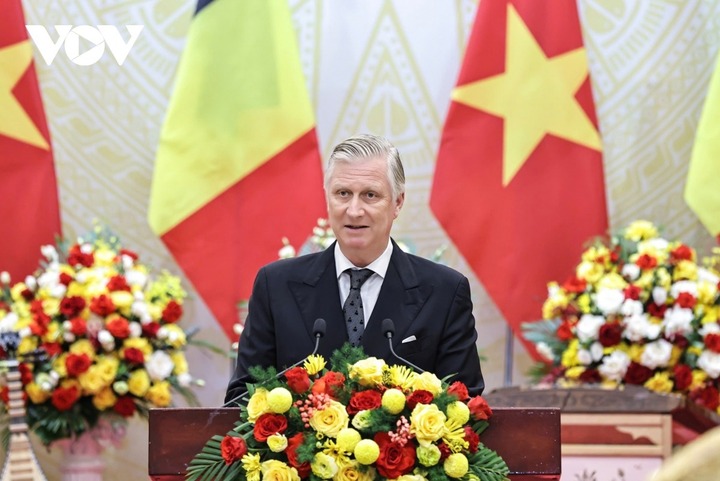 Nhà Vua Bỉ Philippe phát biểu đáp từ.