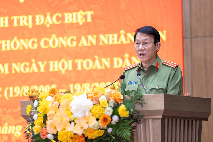 Đại tướng Lương Tam Quang, Bộ trưởng Bộ Công an phát biểu tại buổi lễ.