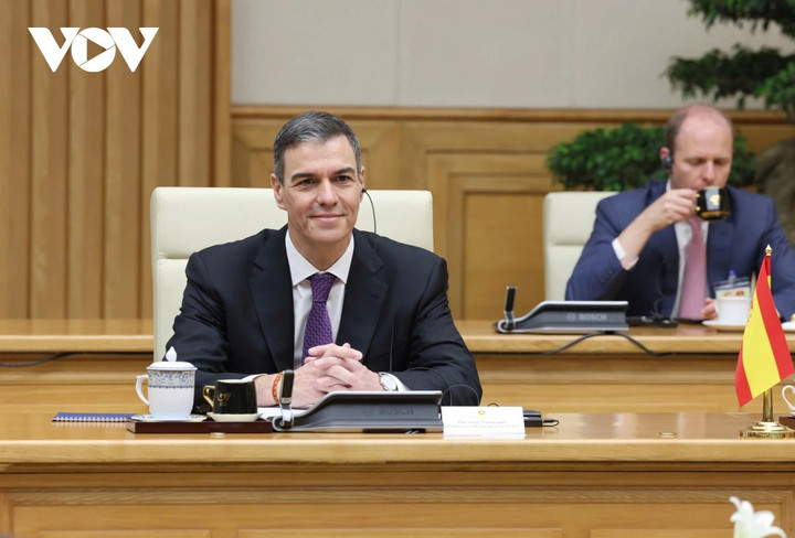 Thủ tướng Vương quốc Tây Ban Nha Pedro Sánchez tại buổi hội đàm.