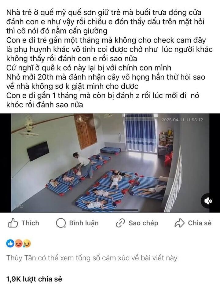 Phụ huynh chia sẻ câu chuyện bảo mẫu đánh trẻ. (Ảnh: Facebook)