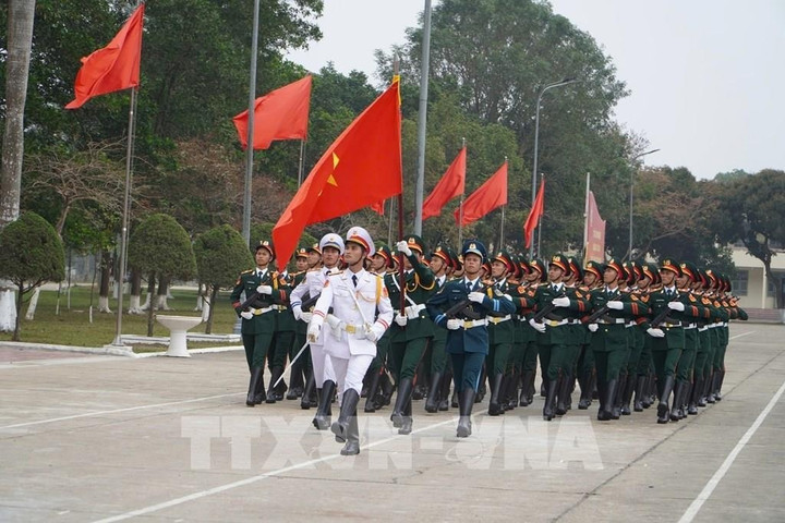 Lực lượng tham gia duyệt binh được huấn luyện về điều lệnh đội ngũ cá nhân, đội ngũ khối, bảo đảm đúng, đều, đẹp, thống nhất, chính quy. (Ảnh: TTXVN)