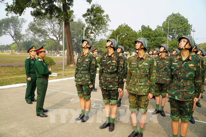 Lực lượng tham gia khối duyệt binh đã tập luyện từ tháng 3. (Ảnh: TTXVN)