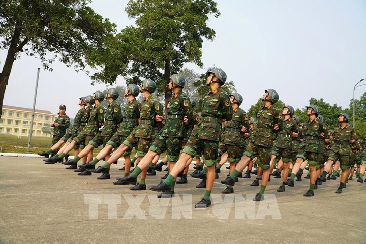 Lực lượng tham gia duyệt binh được huấn luyện về điều lệnh đội ngũ cá nhân, đội ngũ khối, bảo đảm đúng, đều, đẹp, thống nhất, chính quy. (Ảnh: TTXVN)