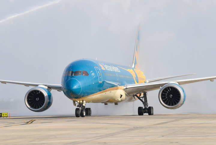 Vietnam Airlines sử dụng tàu bay in livery đặc biệt hình Chim Lạc tại lễ khánh thành nhà ga T3 Tân Sơn Nhất.