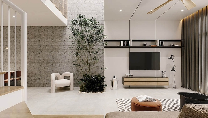 Giếng trời tại phòng khách giúp cung cấp ánh sáng thường xuyên. (Ảnh: Azuma House)