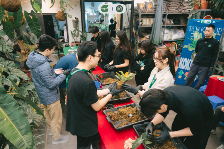 Workshop Kokedama đã thu hút hơn 15 bạn trẻ tham gia. (Nguồn: Greenity)
