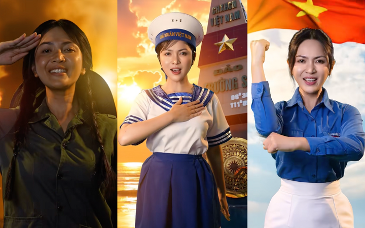 Ca sỹ Nguyễn Duyên Huỳnh "biến hình" khi tham gia trào lưu nhảy yêu nước. (Ảnh chụp màn hình)