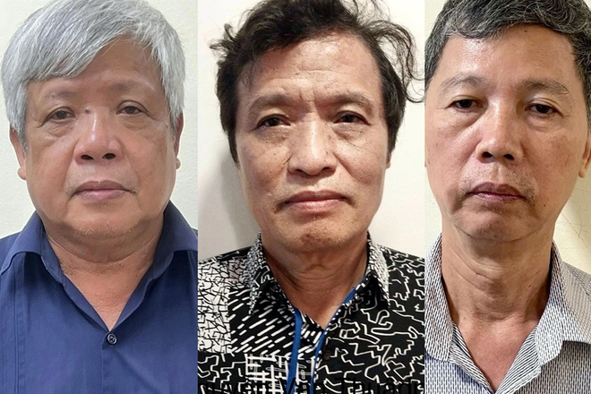 Cựu Nguyễn Linh Ngọc (bên trái) và 2 bị cáo khác trong vụ án.