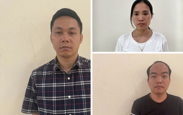 Bị can Khúc Minh Vũ, Đỗ Mạnh Hoàng và Lê Thị Toan.