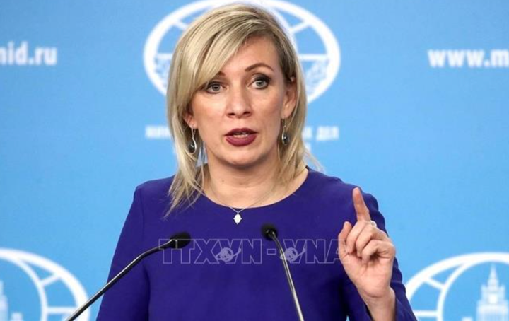 Người phát ngôn Bộ Ngoại giao Liên bang Nga, bà Maria Zakharova phát biểu tại một cuộc họp báo ở Moskva. (Ảnh: TASS/TTXVN)
