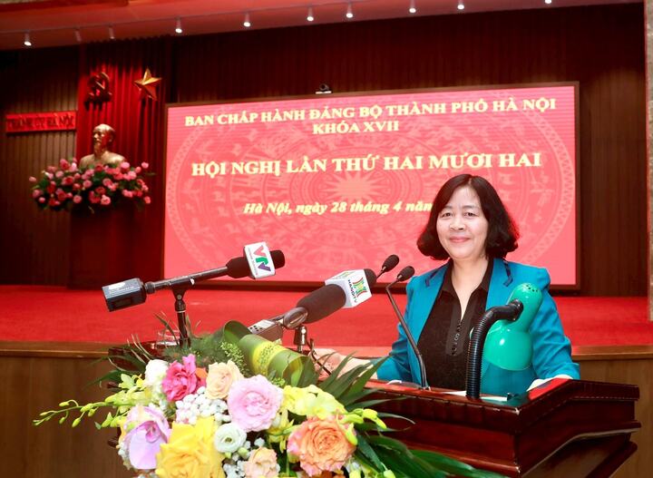 Bí thư Thành ủy Hà Nội Bùi Thị Minh Hoài. (Ảnh: Viết Thành).