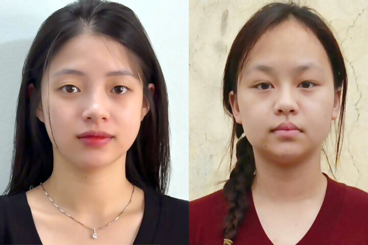 Nguyễn Thị Hoài Thương, bạn gái Bùi Đình Khánh (trái) và Triệu Thị Hiền, bạn gái đối tượng Hà Thương Hải. (Ảnh: CACC)