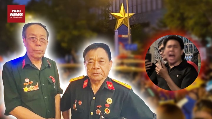 Nam sinh mặc áo đen có lời lẽ thiếu chuẩn mực với cựu chiến binh. (Ảnh cắt từ clip)