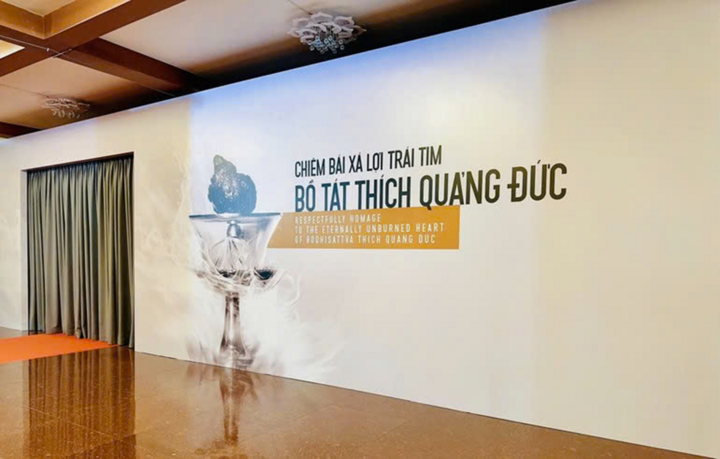 Nơi tôn trí xá lợi Bồ tát Thích Quảng Đức trong Đại lễ Vesak Liên hiệp quốc 2025. (Ảnh: Giác Ngộ)