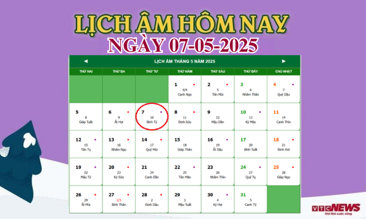 Xem lịch âm hôm nay ngày 7/5/2025.