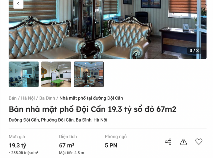 Nhiều nhà mặt phố trung tâm Hà Nội giá ngang ngửa nhà liền kề ven đô. (Ảnh chụp màn hình).