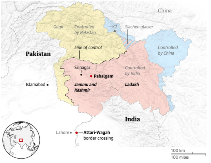 Khu vực xảy ra xung đột quân sự giữa Ấn Độ và Pakistan. (Ảnh: Guardian)