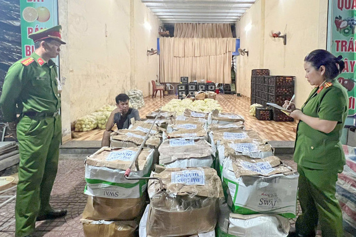 Lực lượng chức năng lập biên bản thu giữ số rau, củ, quả dương tính với chất độc hại. (Ảnh: CACC)