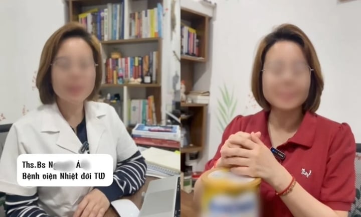 Hình ảnh người phụ nữ giới thiệu là bác sĩ của Bệnh viện Bệnh Nhiệt đới Trung ương xuất hiện trong clip quảng cáo thực phẩm dinh dưỡng. (Ảnh chụp màn hình)