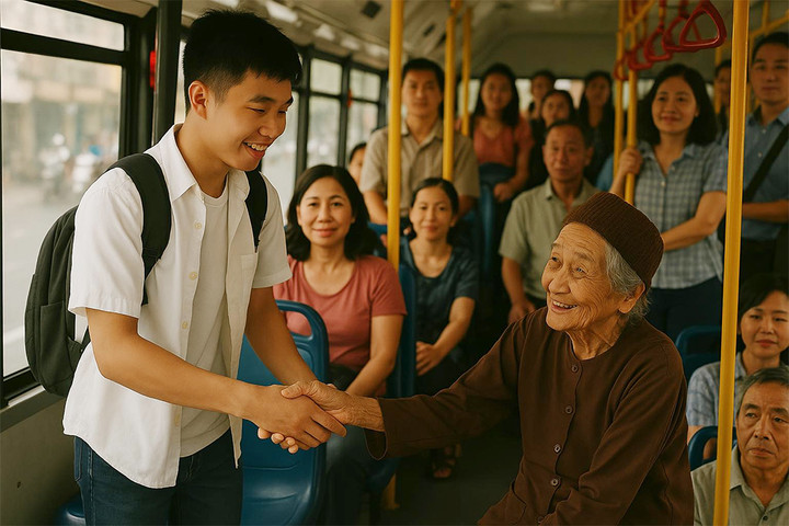 Nhường chỗ cho người già là cách ứng xử tối thiểu của người có giáo dục. (Ảnh minh họa: AI)