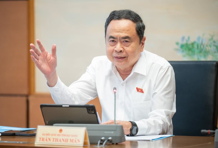 Chủ tịch Quốc hội Trần Thanh Mẫn phát biểu tại thảo luận tổ chiều nay. (Ảnh: Quochoi.vn)