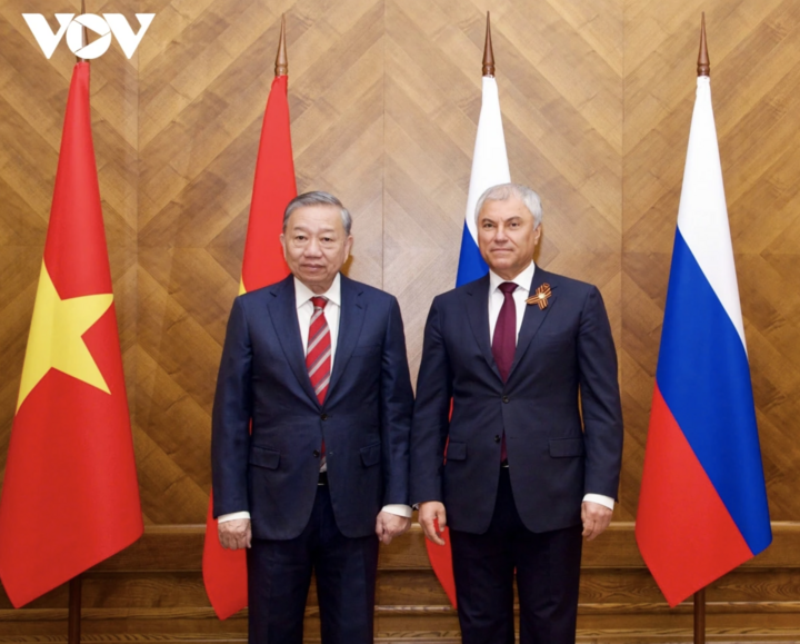 Tổng Bí thư Tô Lâm hội kiến Chủ tịch Duma Quốc gia Liên bang Nga Vyacheslav Volodin