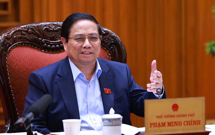 Thủ tướng Phạm Minh Chính nhấn mạnh việc xây dựng Trung tâm tài chính quốc tế tại Việt Nam là hết sức cần thiết, phải quyết tâm thực hiện bằng được. (Ảnh: VGP/Nhật Bắc)
