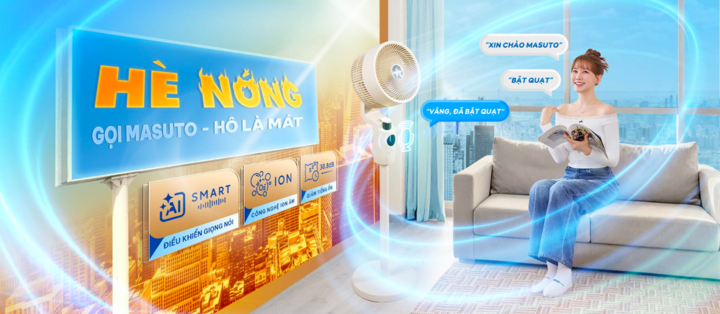 Quạt điện Masuto điều khiển bằng giọng nói, đối lưu tuần hoàn không khí.