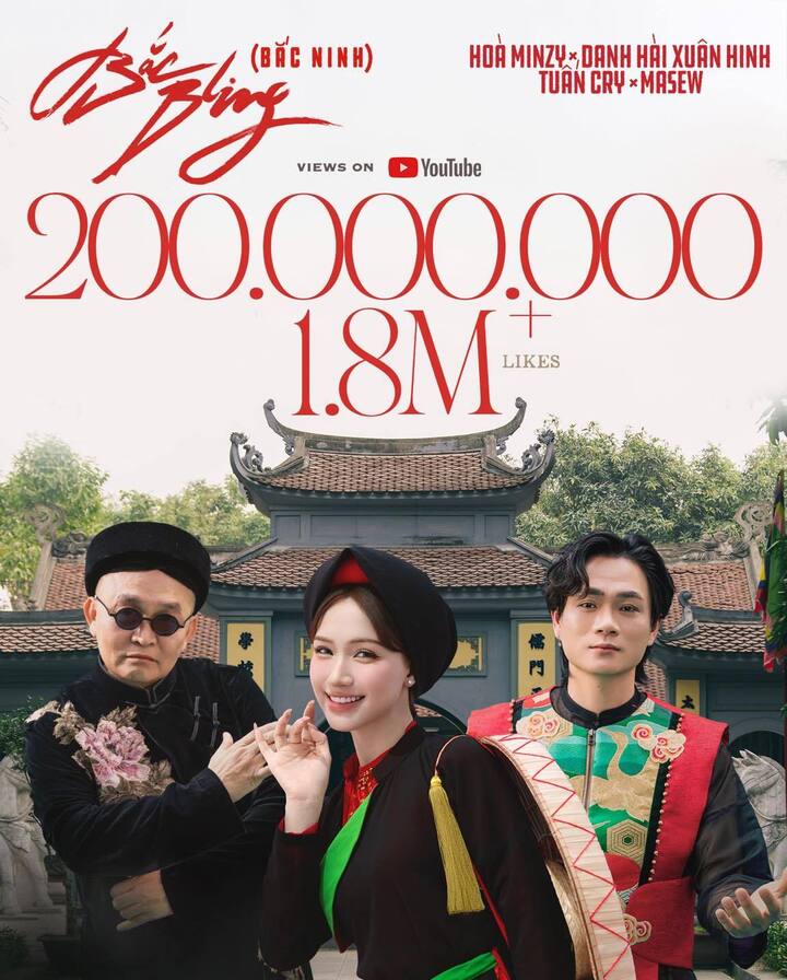 Hoa Minzy, les artistes Xuan Hinh et Tuan Cry ont établi un nouveau record pour Vpop lorsque le MV « Bac Bling » a atteint 200 millions de vues après seulement 81 jours de sortie.