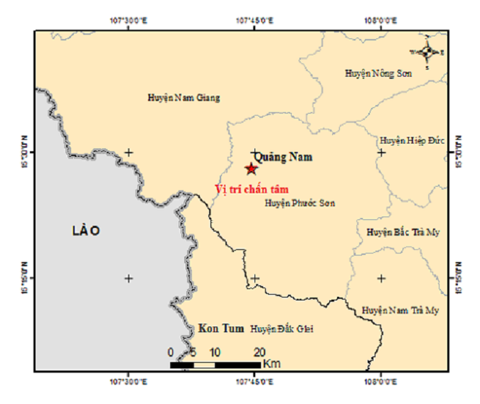 Bản đồ chấn tâm động đất. (Ảnh: C.A)