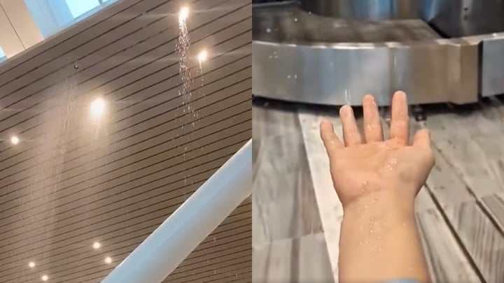 Nhà ga T3 - sân bay Tân Sơn Nhất tiếp tục bị dột sau mưa lớn.