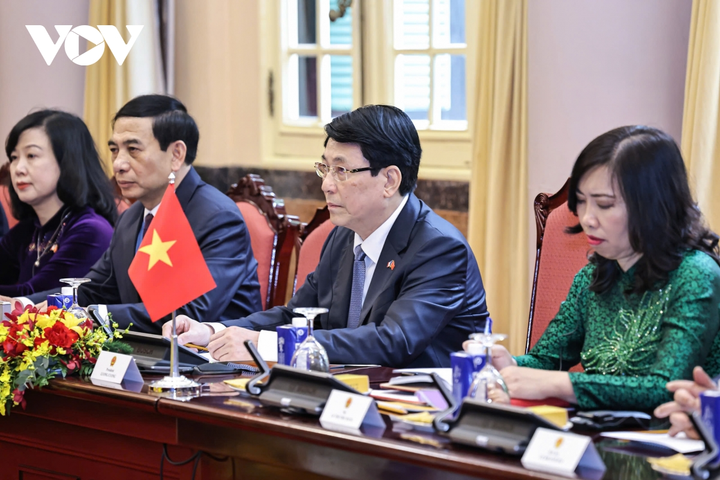 Chủ tịch nước Lương Cường phát biểu tại Hội đàm.