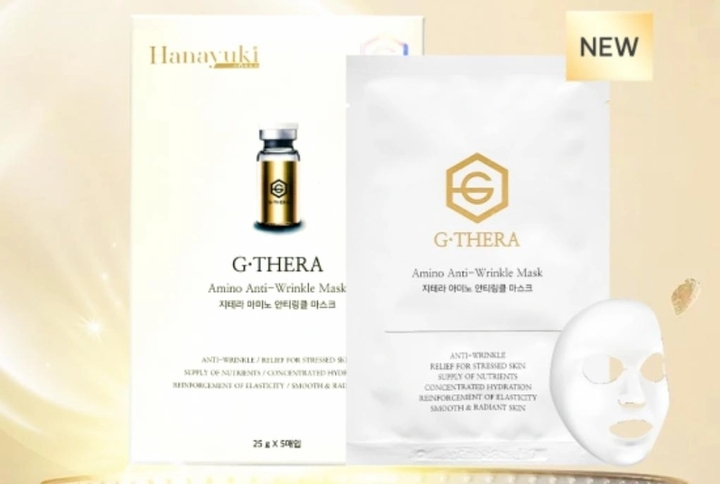 Sản phẩm G-Thera Amino Anti-Wrinkle Mask, loại 5 miếng/hộp 25g.