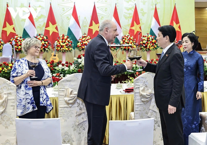 Chủ tịch nước Lương Cường và Tổng thống Sulyok Tamas tại chiêu đãi.