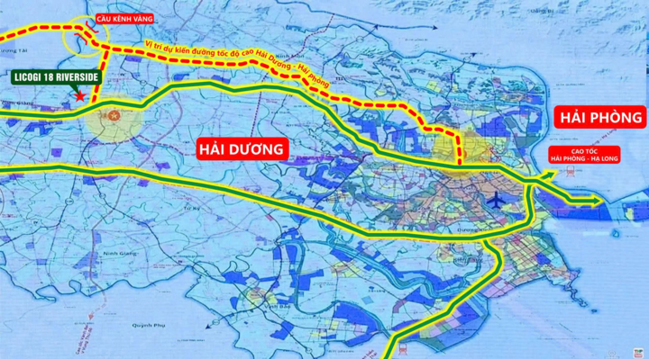 Lộ trình dự kiến của tuyến đường tốc độ cao nối Hải Dương và Hải Phòng.
