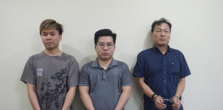 Từ trái qua, Nguyễn Hoàng Tân, Nguyễn Đức Minh, Lê Văn Cần. (Ảnh: Công an TP.HCM)