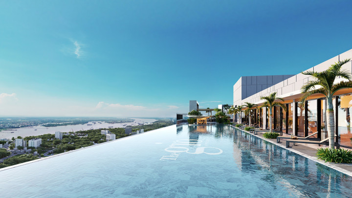 Phối cảnh hồ bơi Bình Minh vô cực tầng 40 The Gió Riverside.