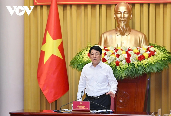 Chủ tịch nước Lương Cường phát biểu tại buổi làm việc.