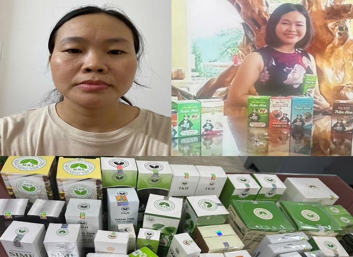 Hoàng Thị Ngọc và tang vật vụ án. (Ảnh: Công an Thanh Hoá)