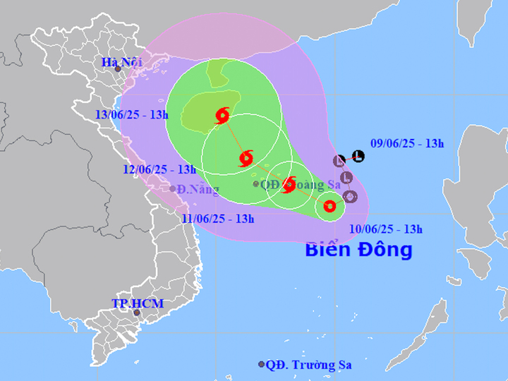 Dự báo vị trí và đường đi của áp thấp nhiệt đới. (Ảnh: NCHMF)