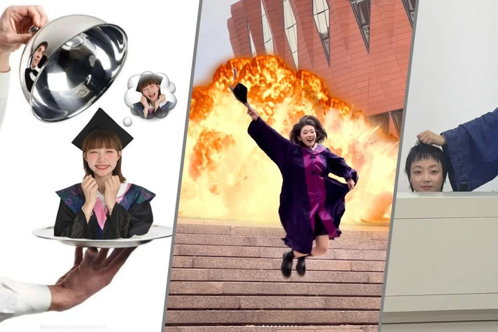 Xu hướng chụp ảnh kỷ yếu hài hước ở Trung Quốc phản ánh sự tự ghét bản thân. (Ảnh: SCMP)