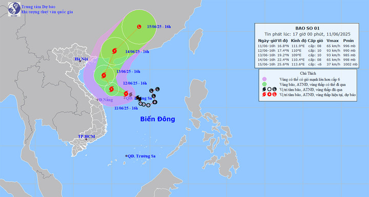 Dự báo đường đi và khu vực ảnh hưởng của bão số 1. (Nguồn: NCHMF)