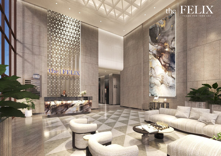 Sảnh chờ tại The Felix được thiết kế theo tiêu chuẩn khách sạn cao cấp.